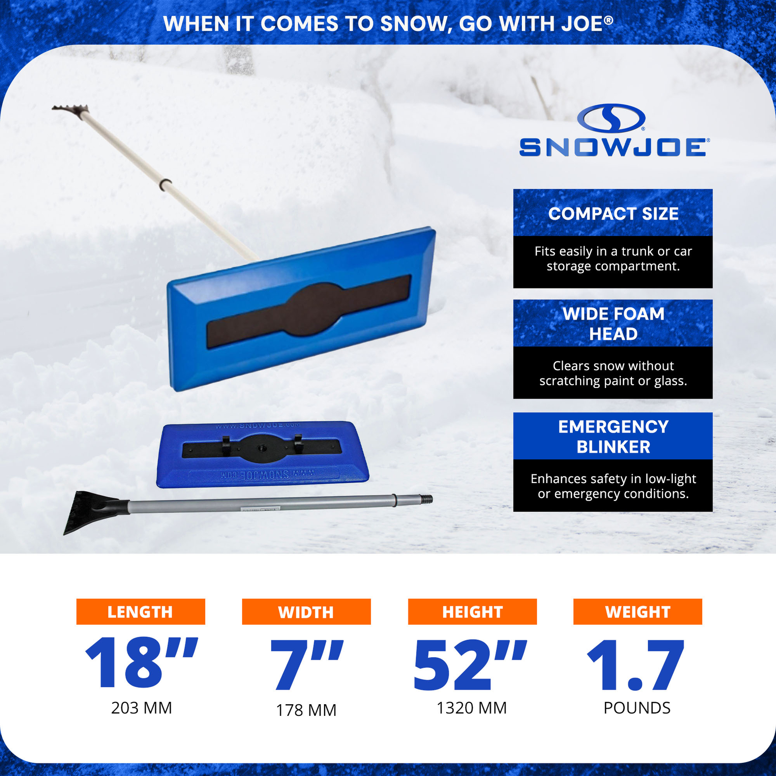 Snow Joe Windshield Ice Scraper, Car Window Snow Removal, Blue (Open Box)