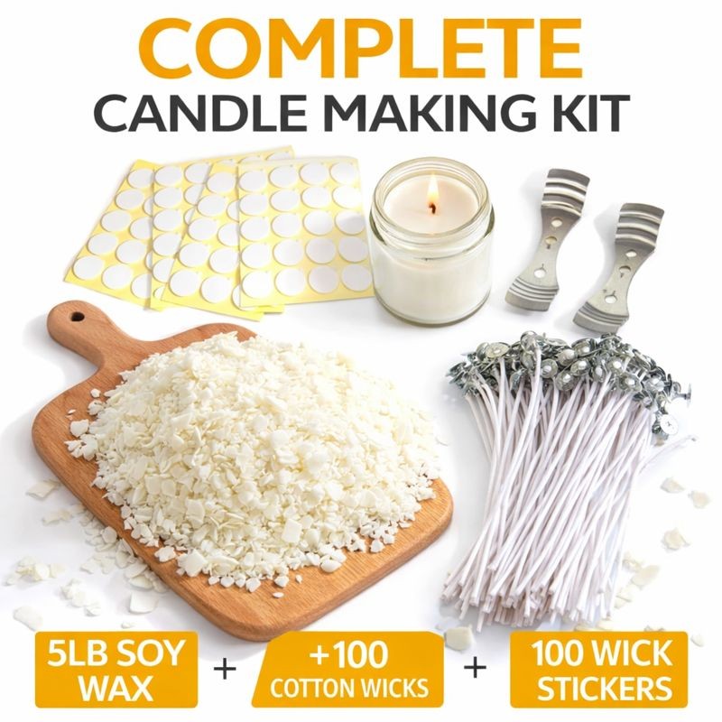 Soy Candle Wax Candle Making 5 LBS Natural Soy Wax Kit 100 Wicks and Stickers