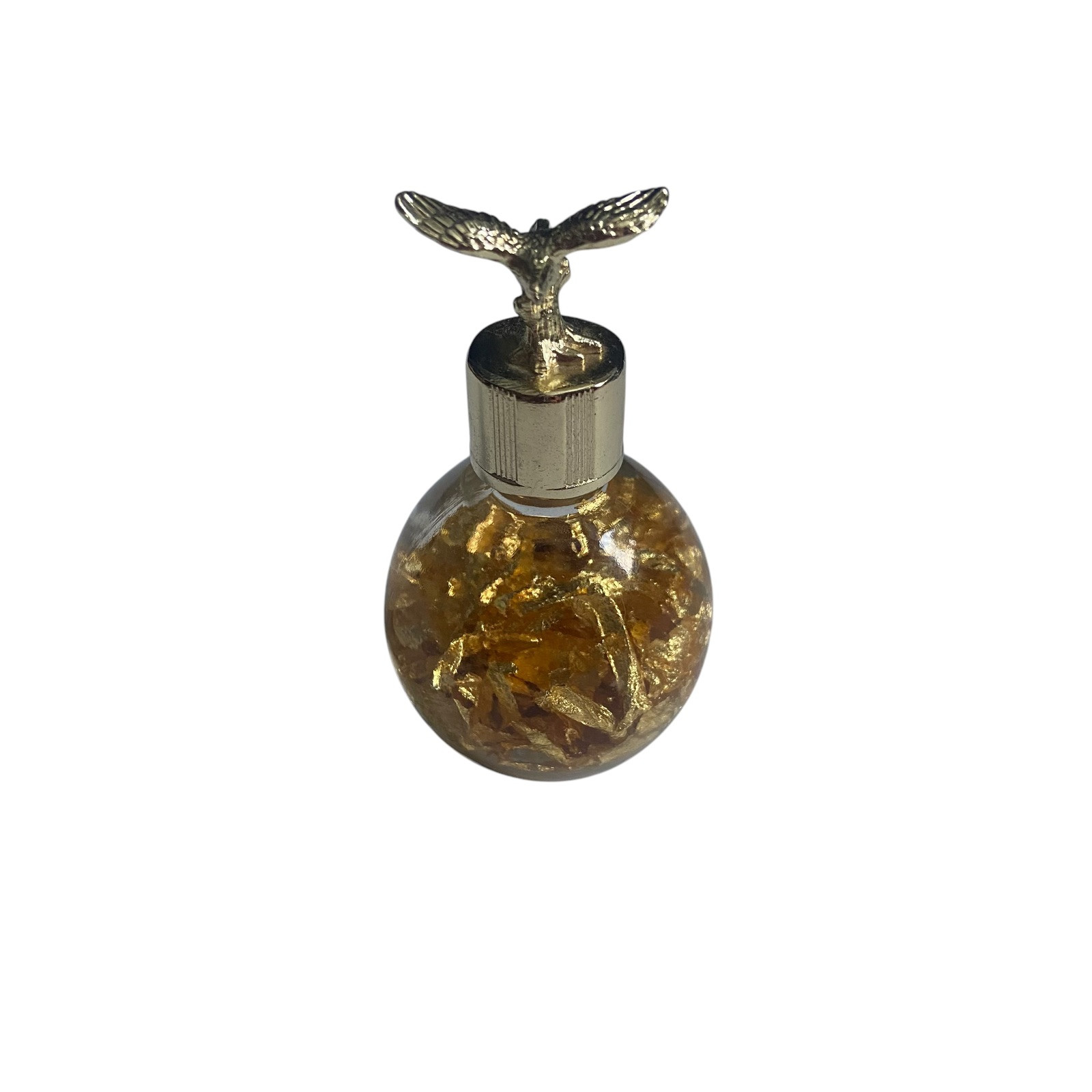 Pure Gold Flake 24 Karat Bottle 2 3/4" t Round Glass American Eagle Figure Cap