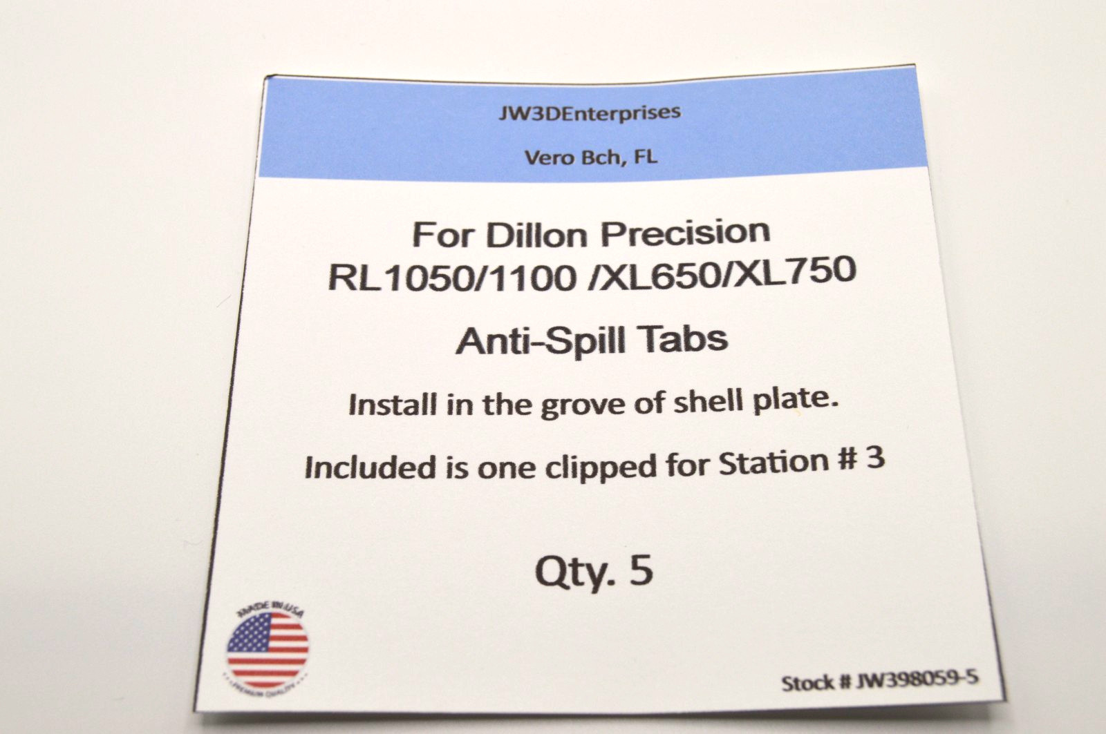 Dillon Precision RL1050/1100/XL650/XL750 Anti Spill Tabs Set of 5