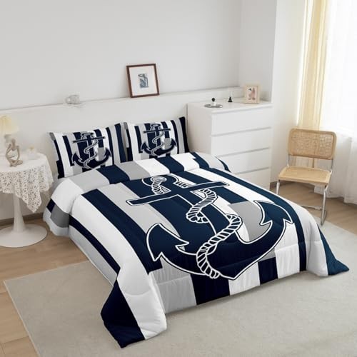 Anchor Decor Bedding Set for Kids Boys Girls Grey White Navy King Multi 02
