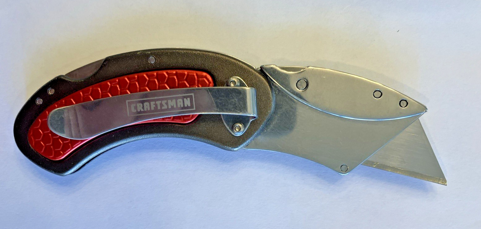 SEARS CRAFTSMAN #38000 NOS Folding Lockback Utility Knife w/Belt Clip *RED*