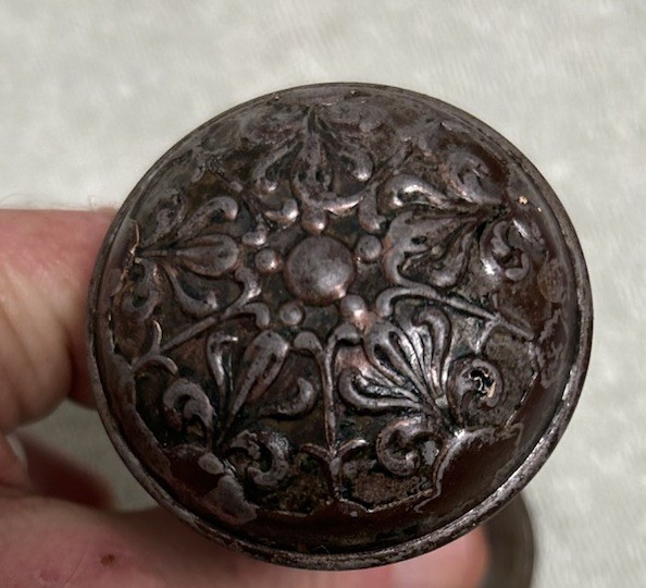 Antique Victorian Metal Door Knob Set With Mortise & Backplates