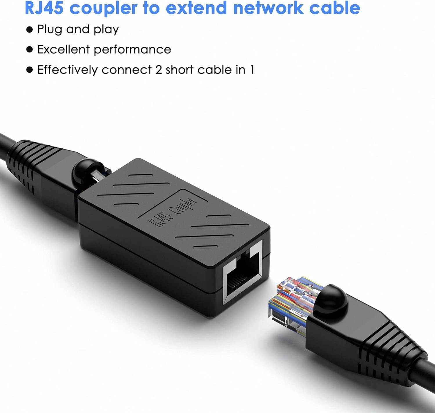2X RJ45 Inline Coupler for Cat7 Cat6 Cat5e Cat5 Ethernet Cable Extender Adapter