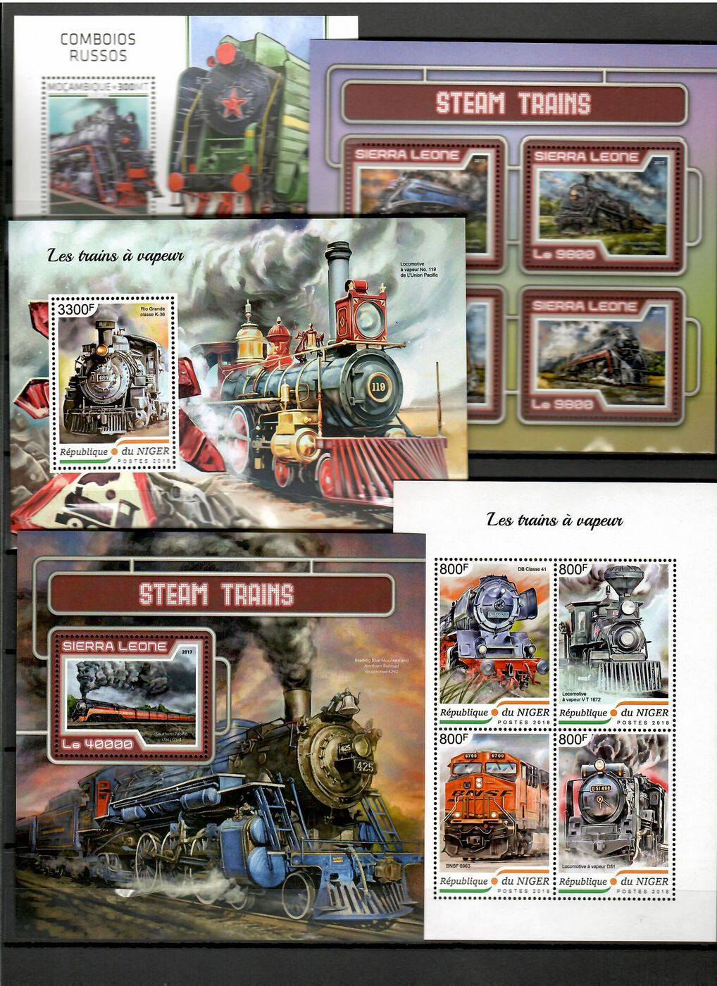 Steam locomotives trains railway 42 sheets 2017-2018 Collection [3] MNH #CNA164