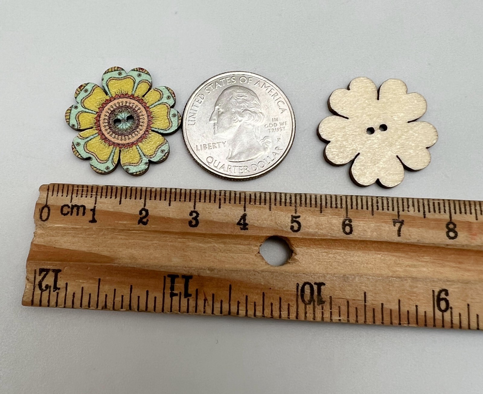 50PC Vintage flower Wood Buttons Sewing Crafts 25mm 1 Inch