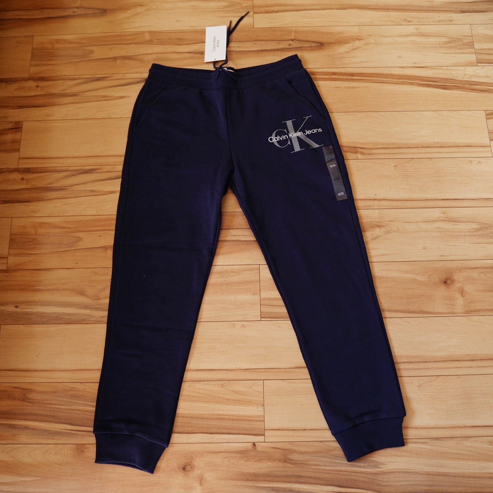 Calvin Klein Jeans Mens Blue/ Grey Monogram Logo Fleece Jogger Sweatpants