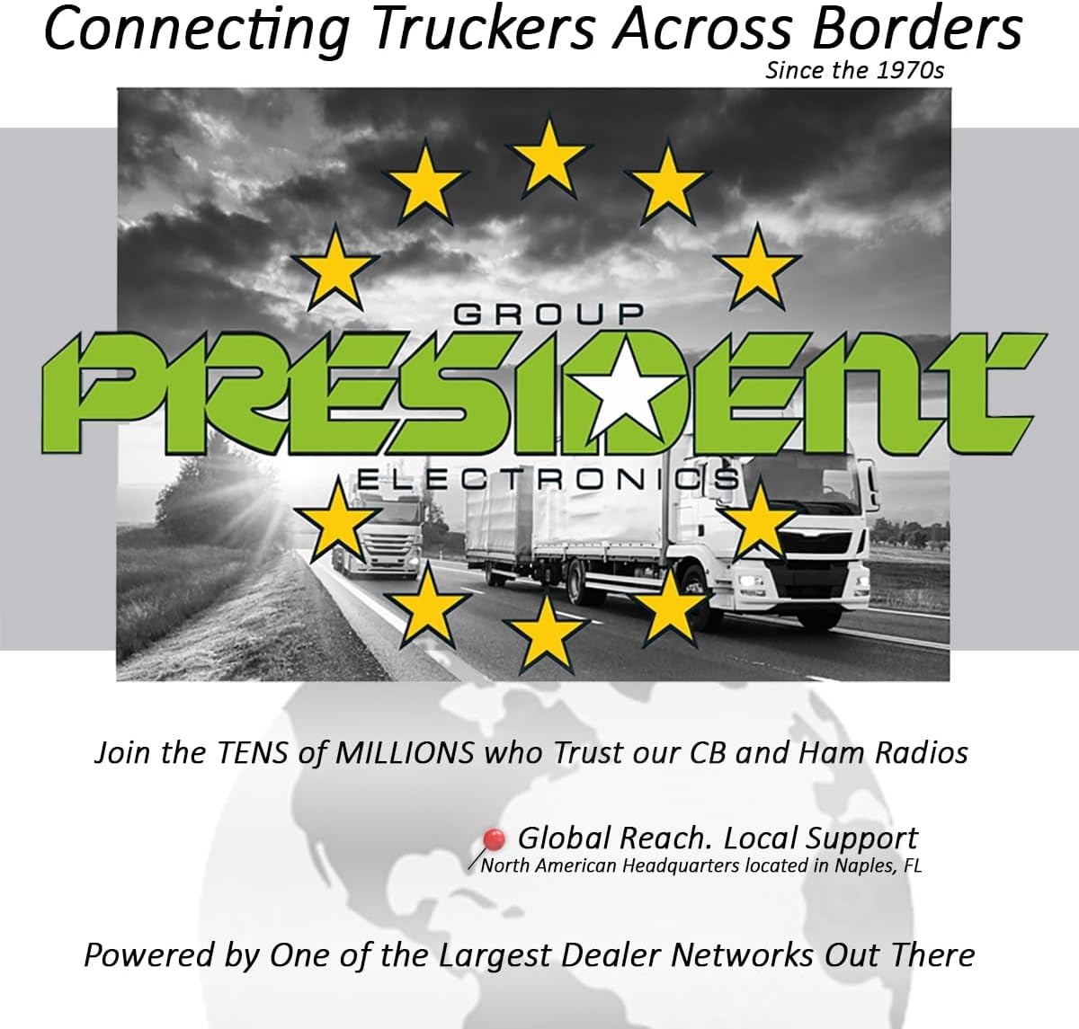 President Ronald Compact 50 Watt 10 Meter Radio W/ Large Color Changing Display