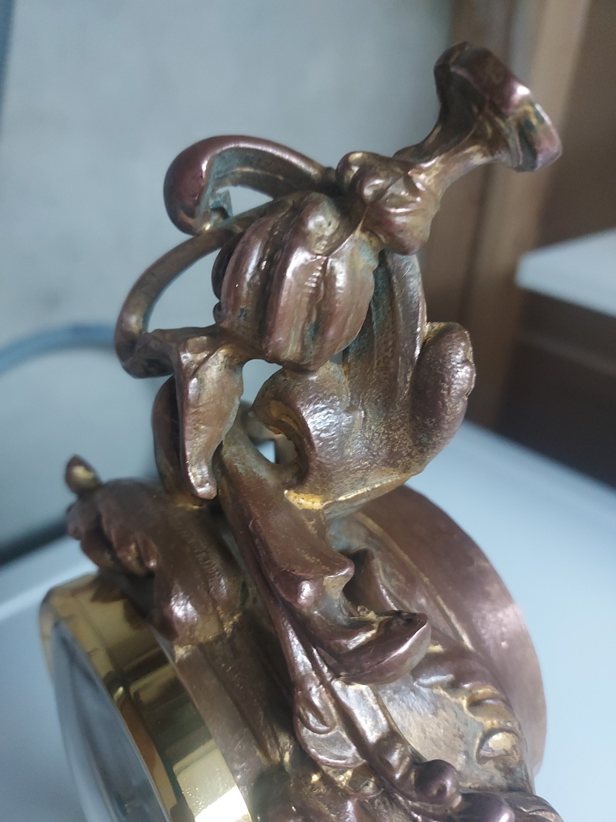 Antique Art Nouveau 15" Gilt Clock With New Battery Powered Quartz Insert NICE!