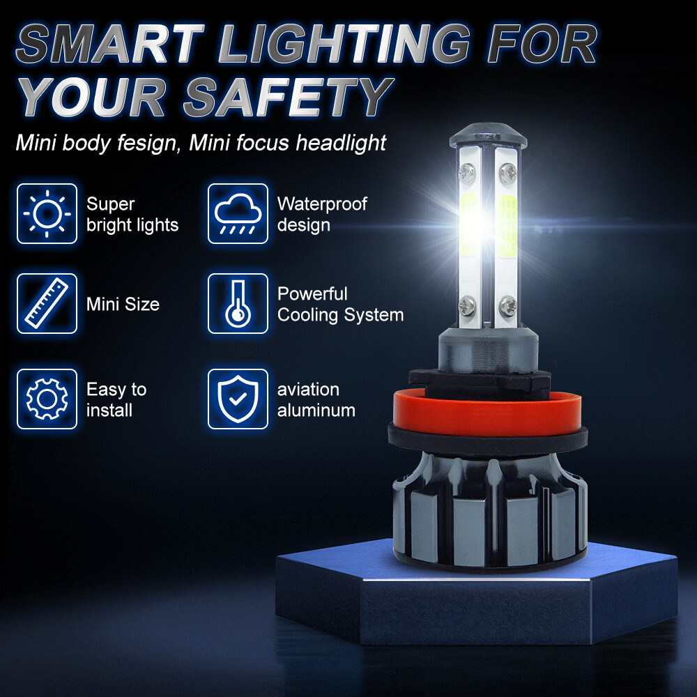 4-Sides H11 LED Headlight Kit Low Beam Bulb Super Bright 6500K White 1000000LM