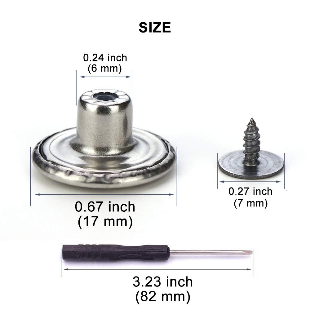 15 Sets Replacement Jeans Buttons, 17mm No-Sew Nailess Removable Metal Jeans