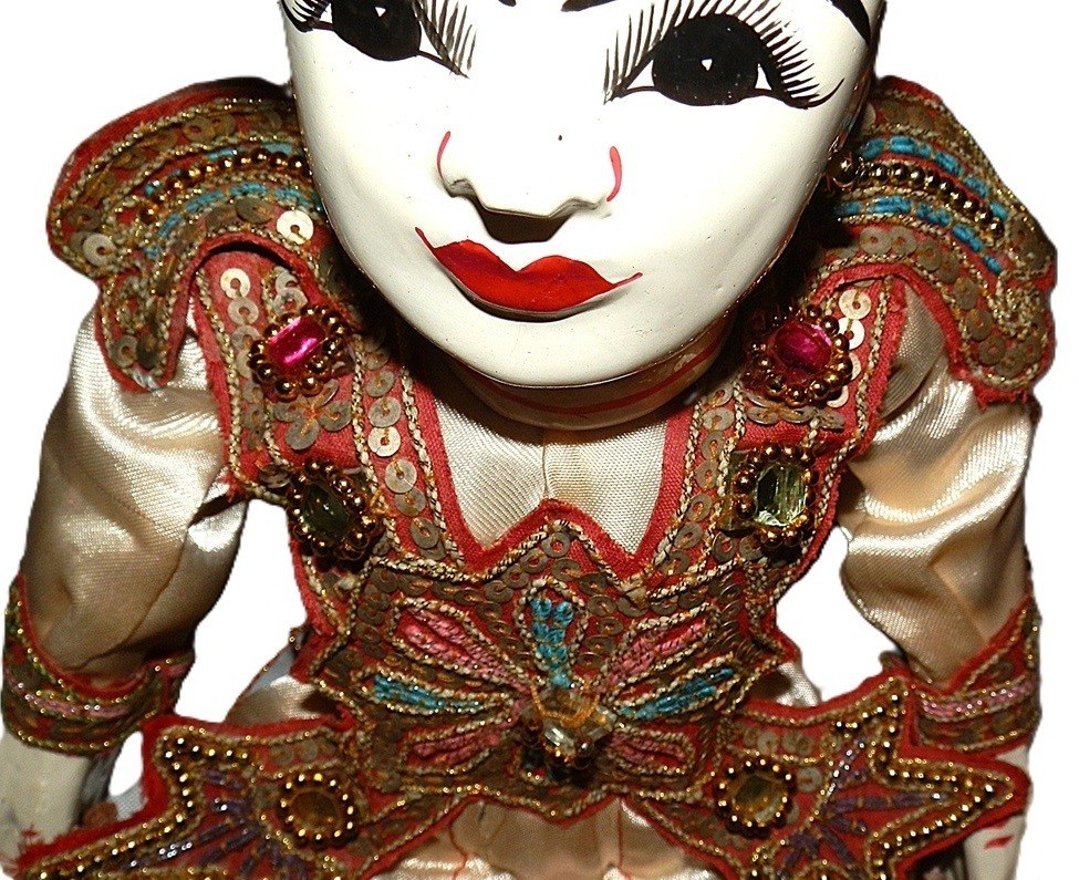 Vintage Burmese Asian Wood String Puppet 16"
