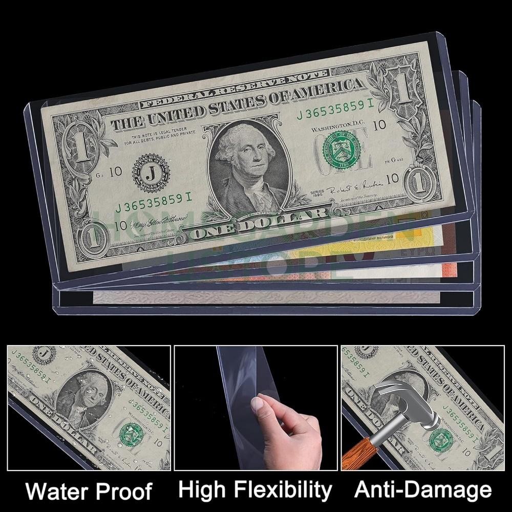 (50) CURRENCY HOLDERS Semi Rigid REGULAR Vinyl Sleeves for Banknotes Dollar Bill
