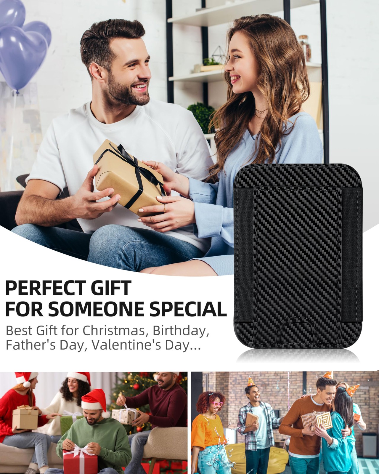 HiWe for MagSafe Wallet, Strongest Magnetic Carbon Fiber Wallet - Black Band