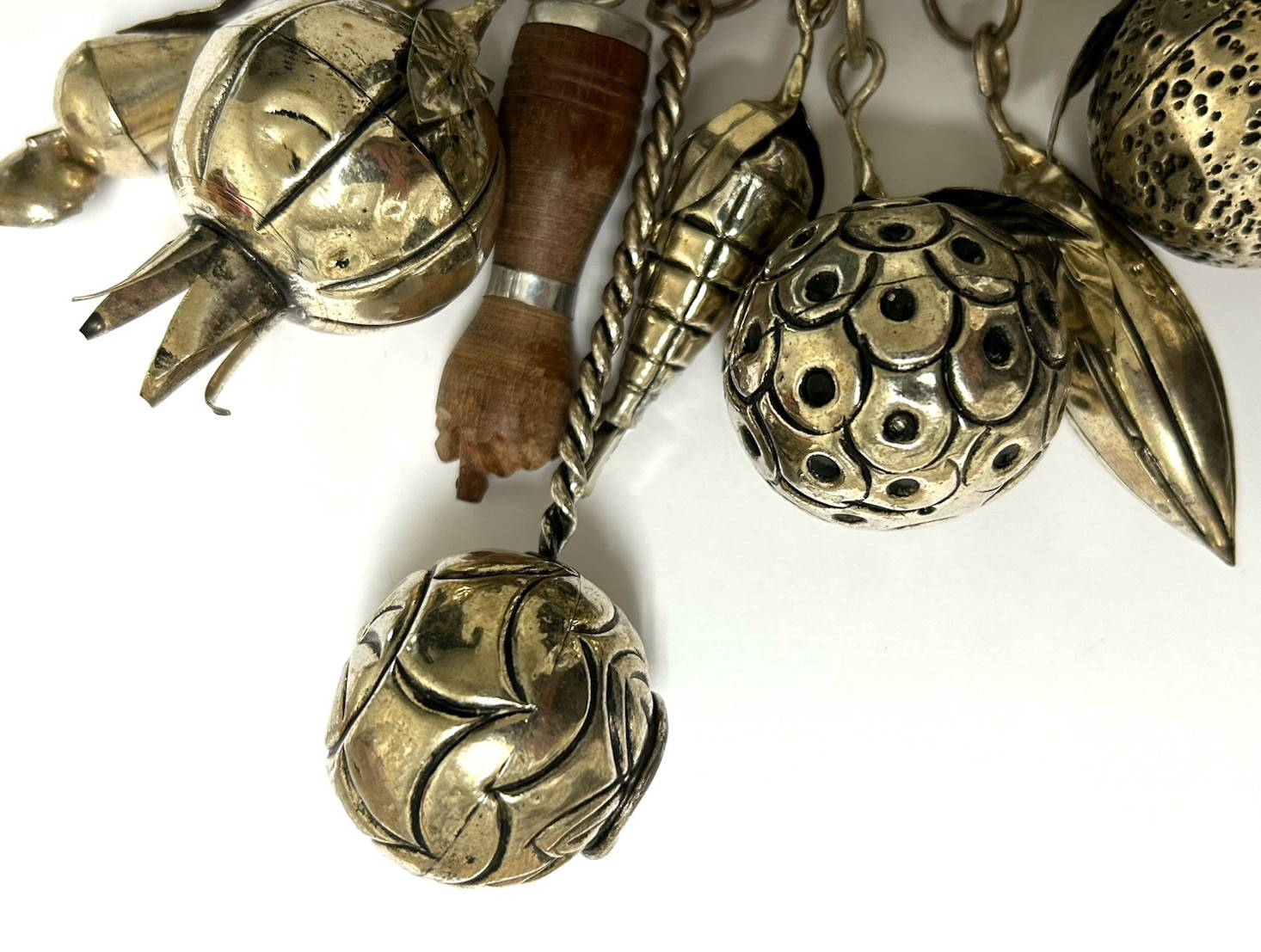 Vintage Brazilian Penca de Balangandãs – Silver Hanging Amulet 10 Charms