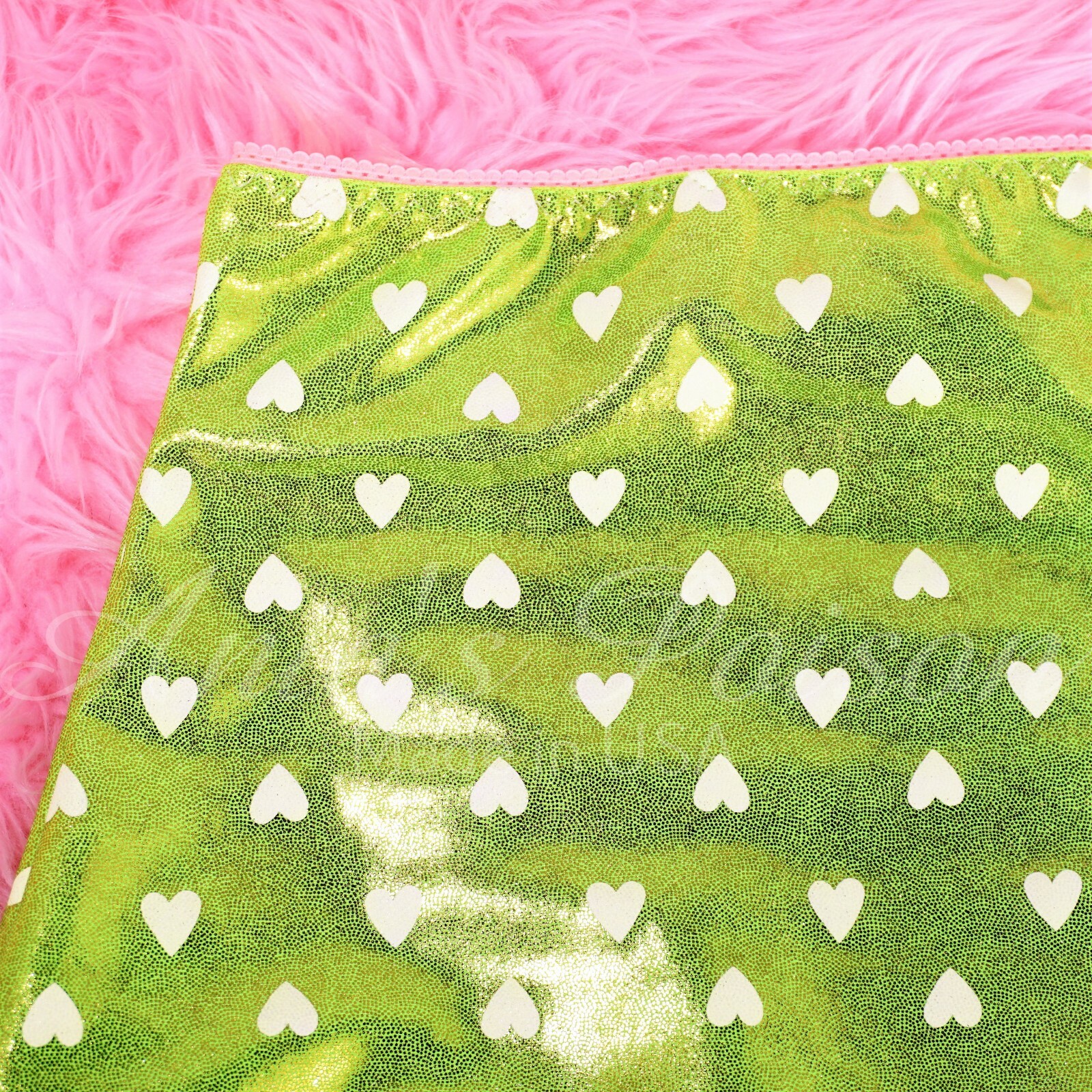 Valentine's Garter Skirt UNISEX metallic green Heart print tight sparkle mini OS