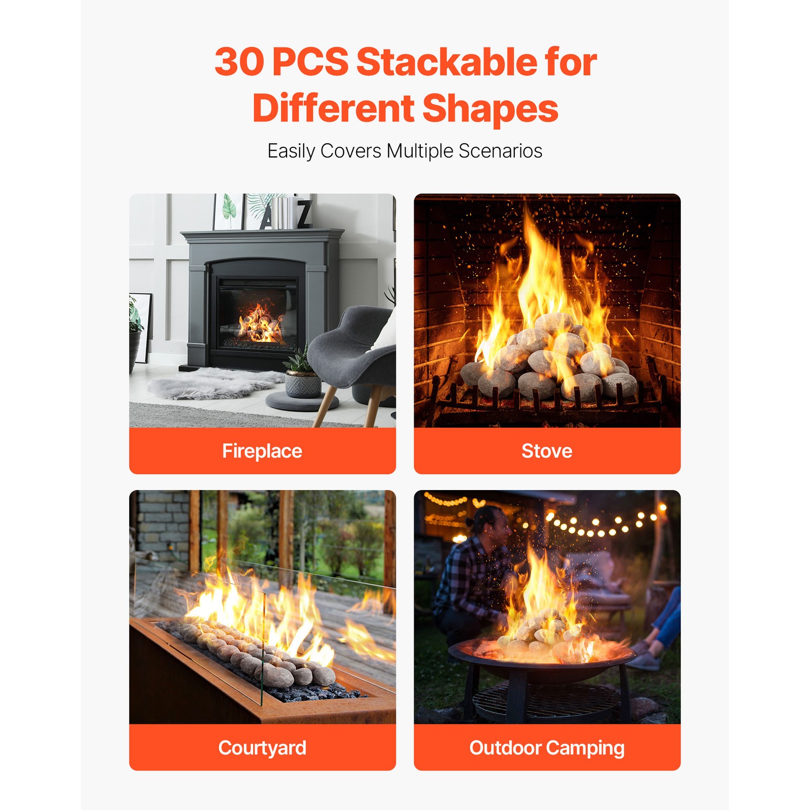 2-3 Inch 30 Pcs Ceramic Fire Pebble Stones Lava Rocks Reusable