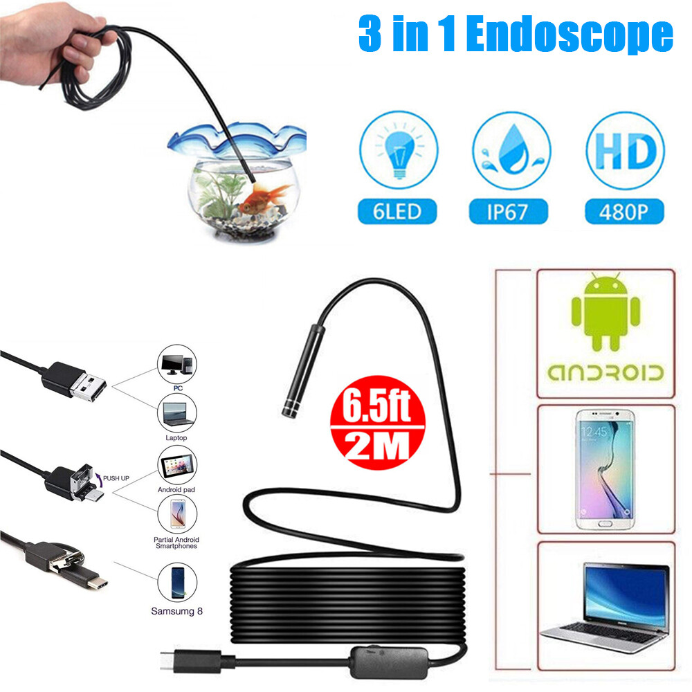3in1 Borescope Endoscope 6 LED Inspection Scope Camera For Android Cell Phone HD