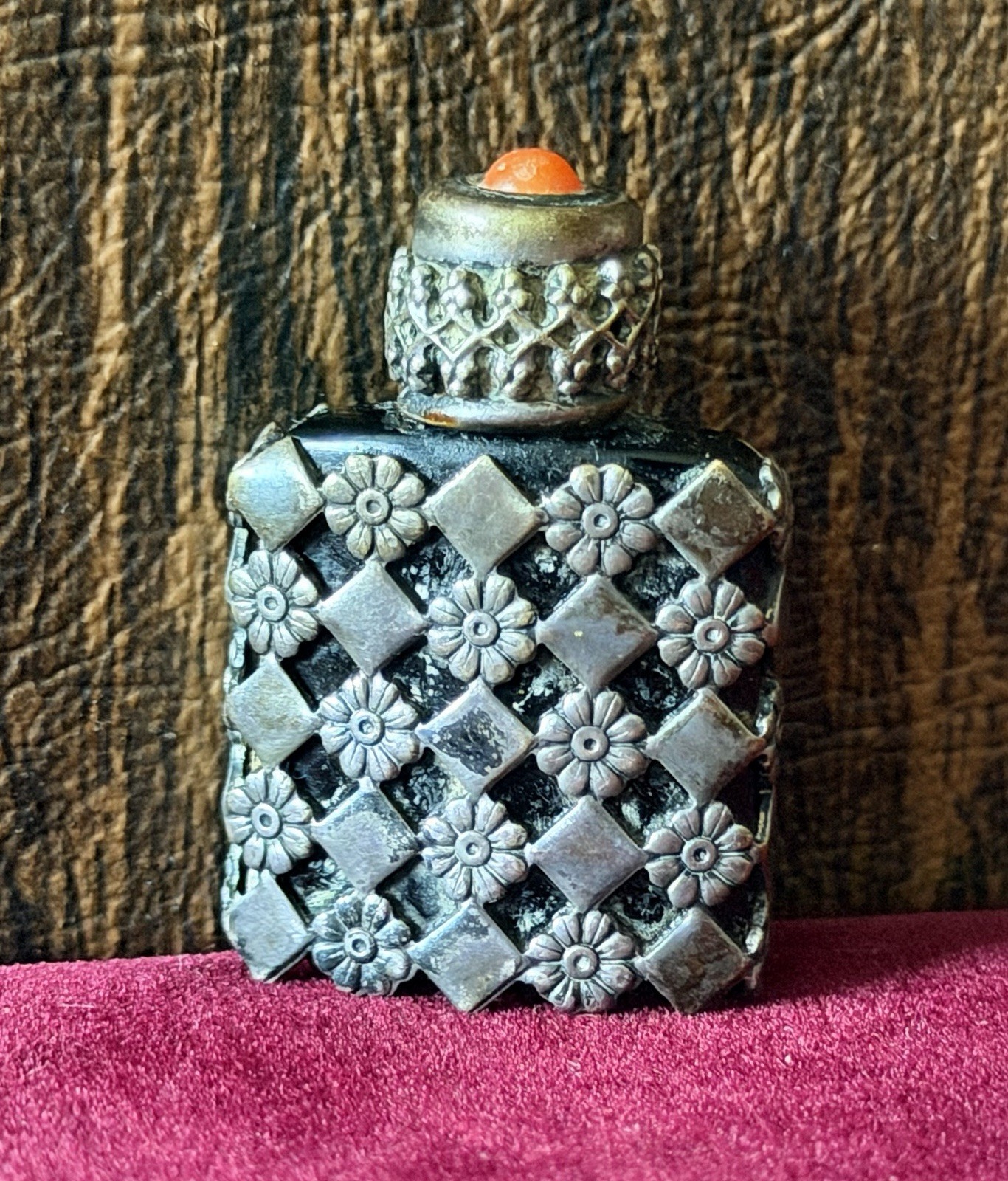 Vintage 1930s Miniature Perfume Bottle Sterling Silver Black Amethyst France