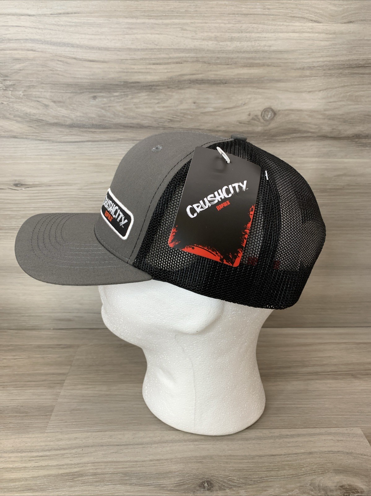 Rapala Crush City Mesh SnapBack Hat Cap NEW SMALL PATCH FISHING LURES GRAY