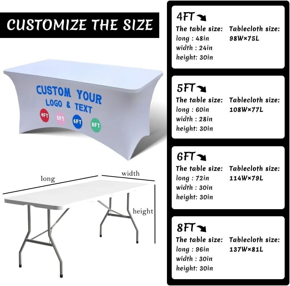 Custome Personalized TableCloth 4/5/6/8FT Table Cover Promotional Party Wedding