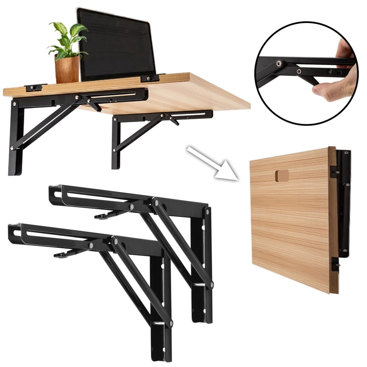 Folding Shelf Bracket Stainless Steel Bench Table Wall Mounted Heavy Duty 8-16"