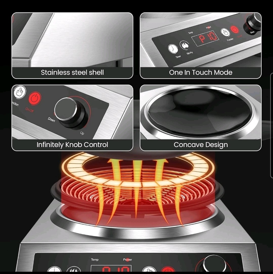 1800W Electric Wok Used for Home and Commercial,Induction Wok with Concave Surfa