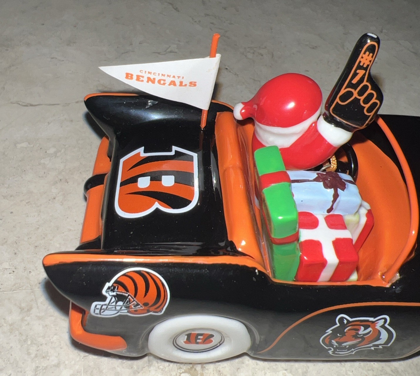 The Danbury Mint Cincinnati Bengals Porcelain Victory Car Christmas Ornament