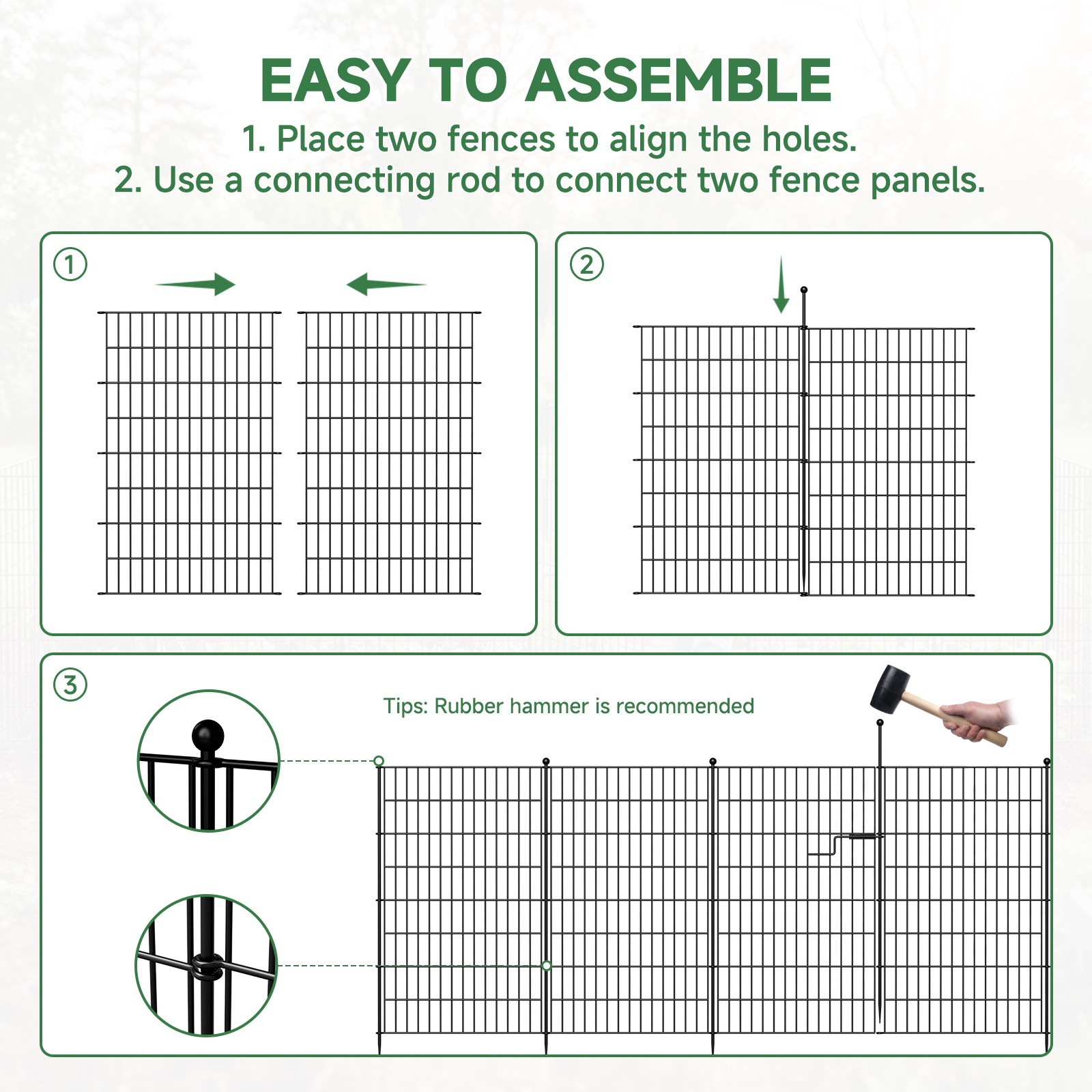 No Dig Decorative Garden Fence with Gate - 7/13 Panels, 40in H, Rustproof Metal