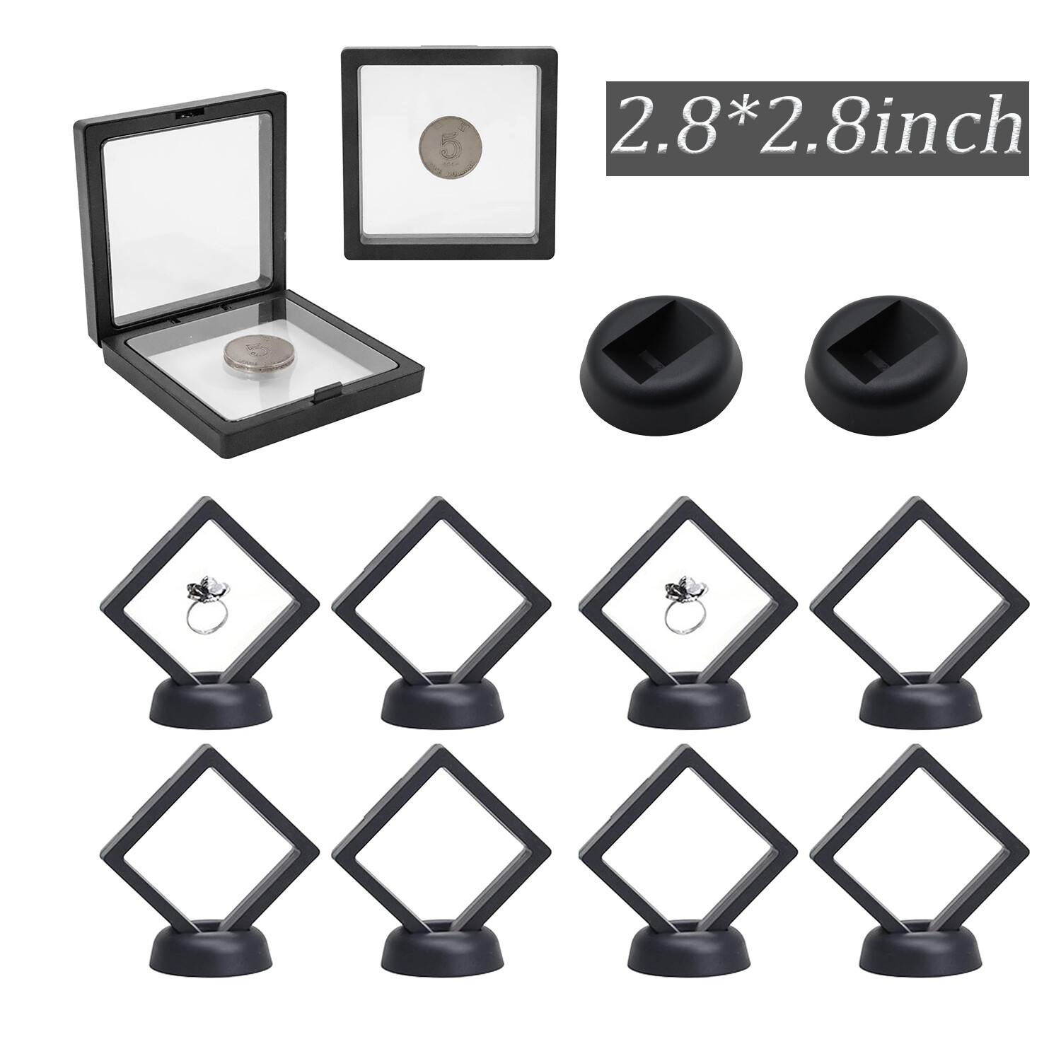 30 3D Floating Case Box Coin Display Frame Stand Holder Jewelry Specimen Collect