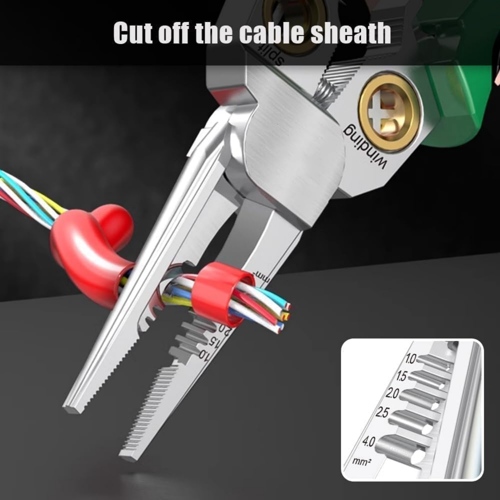 8-In-1 Wire Stripper Twister Green Durbale Cable Scissors Voltage Tester Pliers