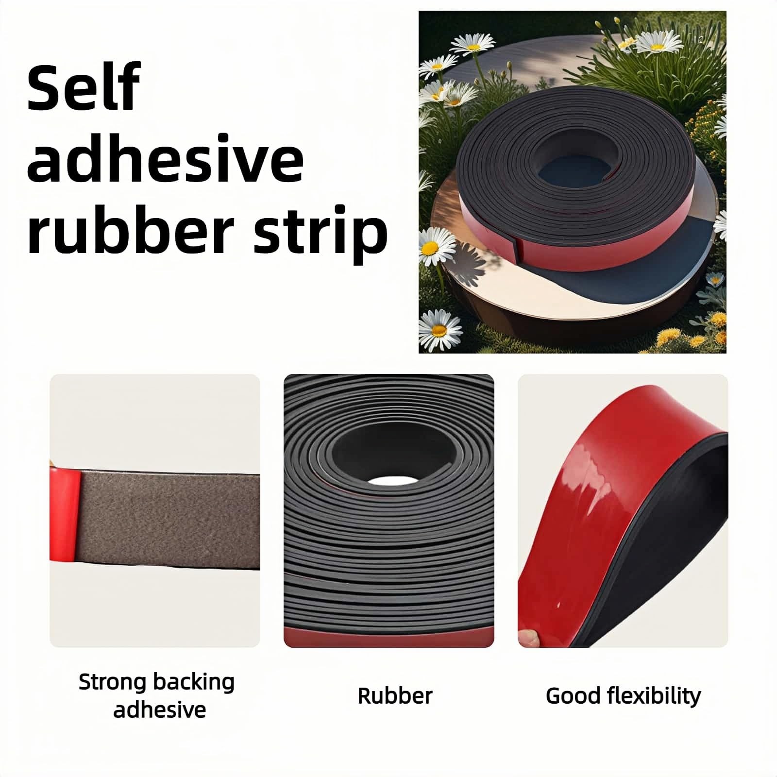 1" x 1/8" Self-Adhesive Rubber Strip Heavy Duty Weather Stripping, 10ft Black