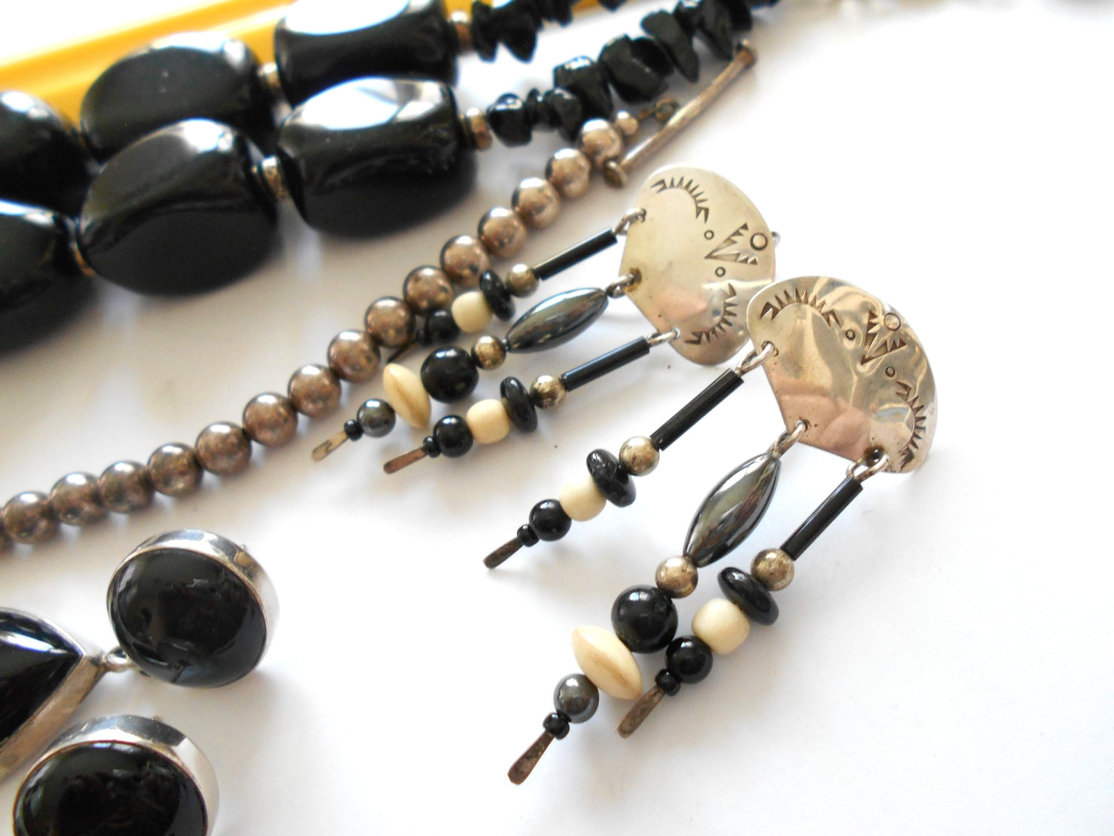 Lot of 7 Pieces Sterling Silver Onyx Amber Jewelry Lot #6 194 Grams