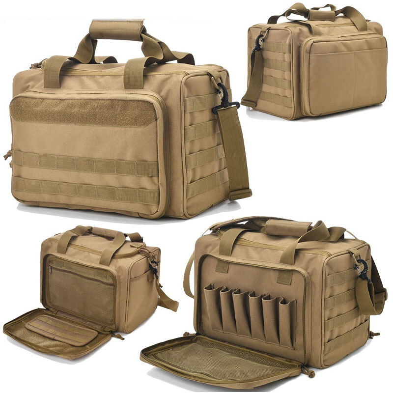 Tactical Gun Range Bag Deluxe Pistol Shooting Range Duffle Bags w/USA Flag Patch