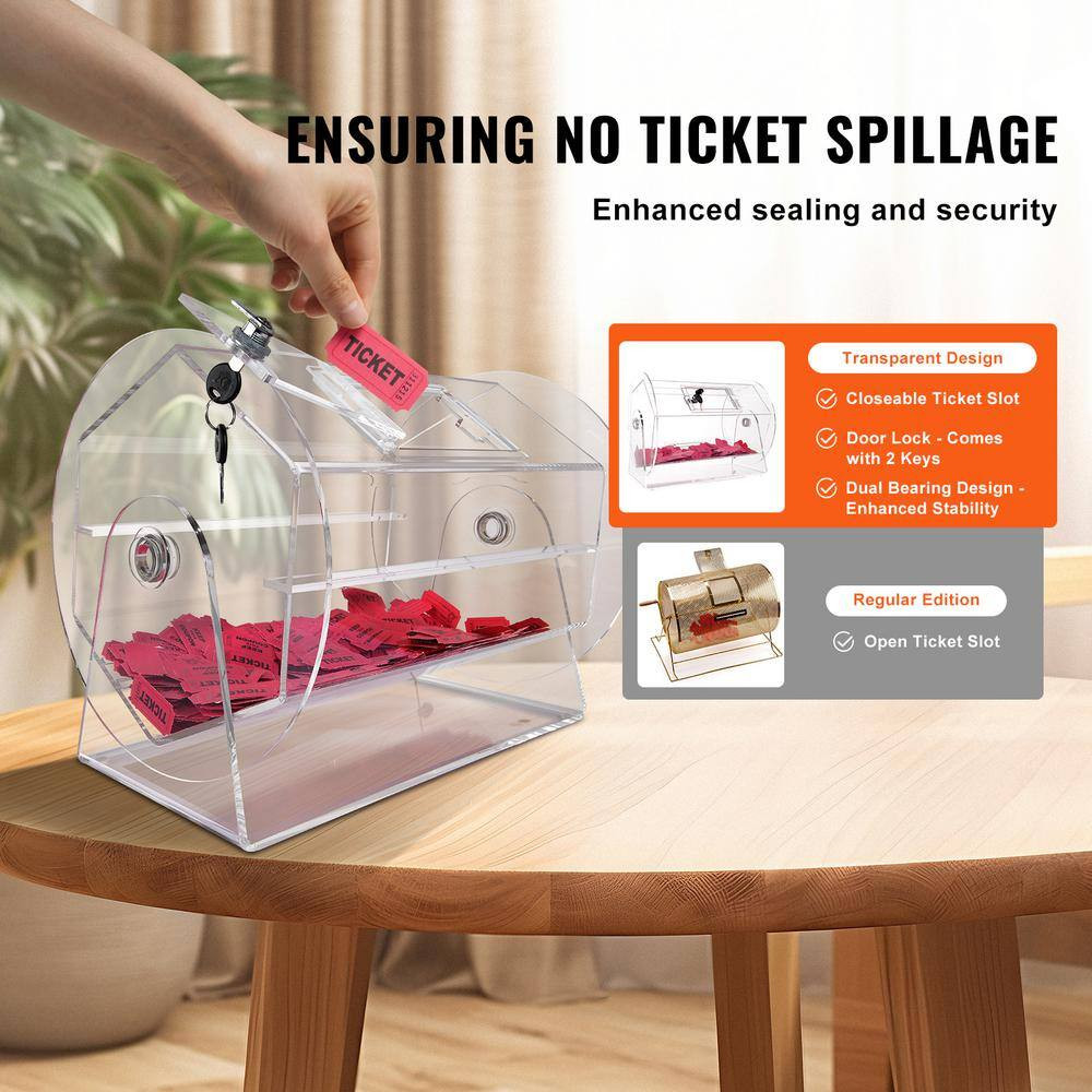 Acrylic Raffle Drum, Raffle Ticket Spinning Cage with 2-Keys, Transparent, Holds