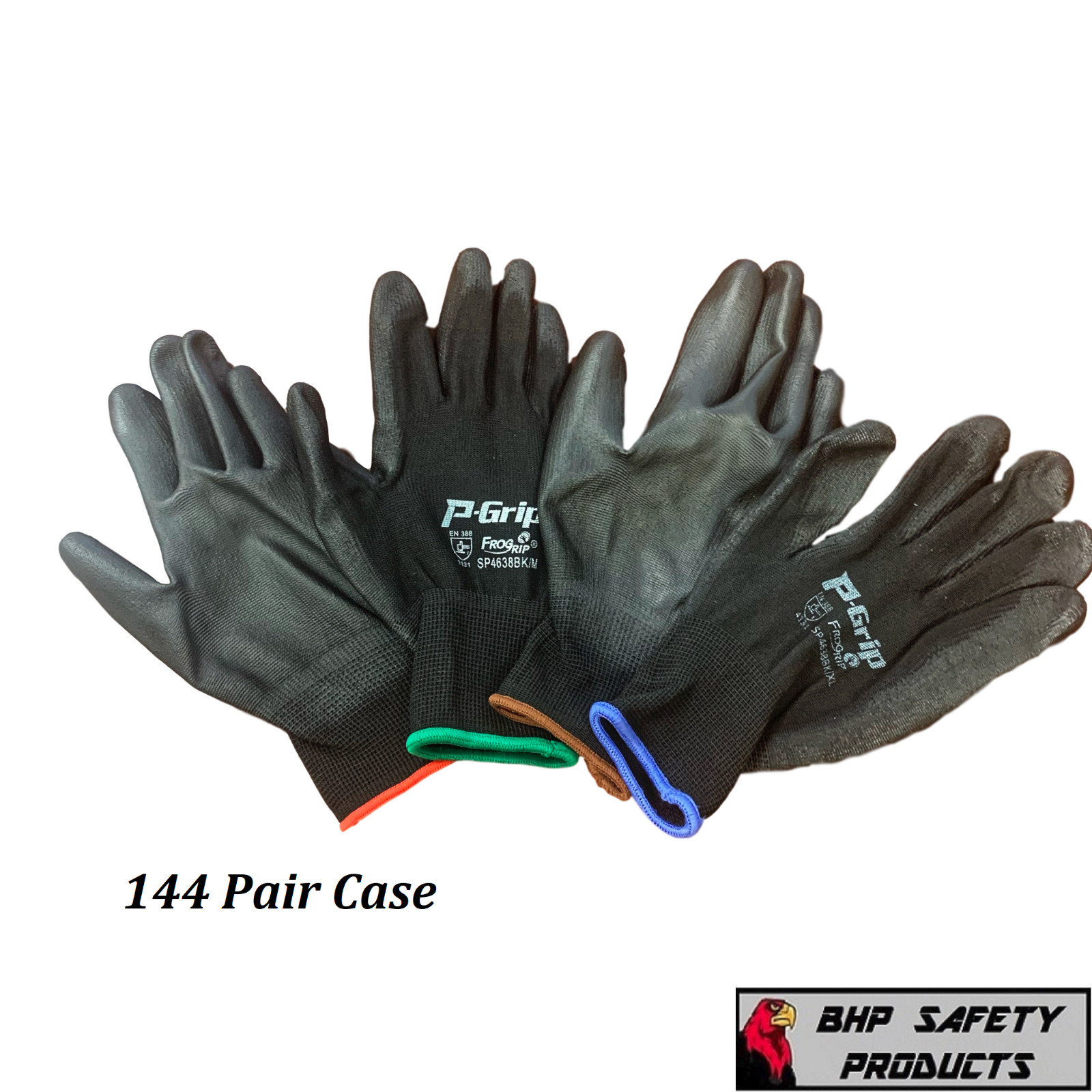144 Pairs LIBERTY P-GRIP WORK GLOVE BLACK PU POLYURETHANE PALM SP4638BK