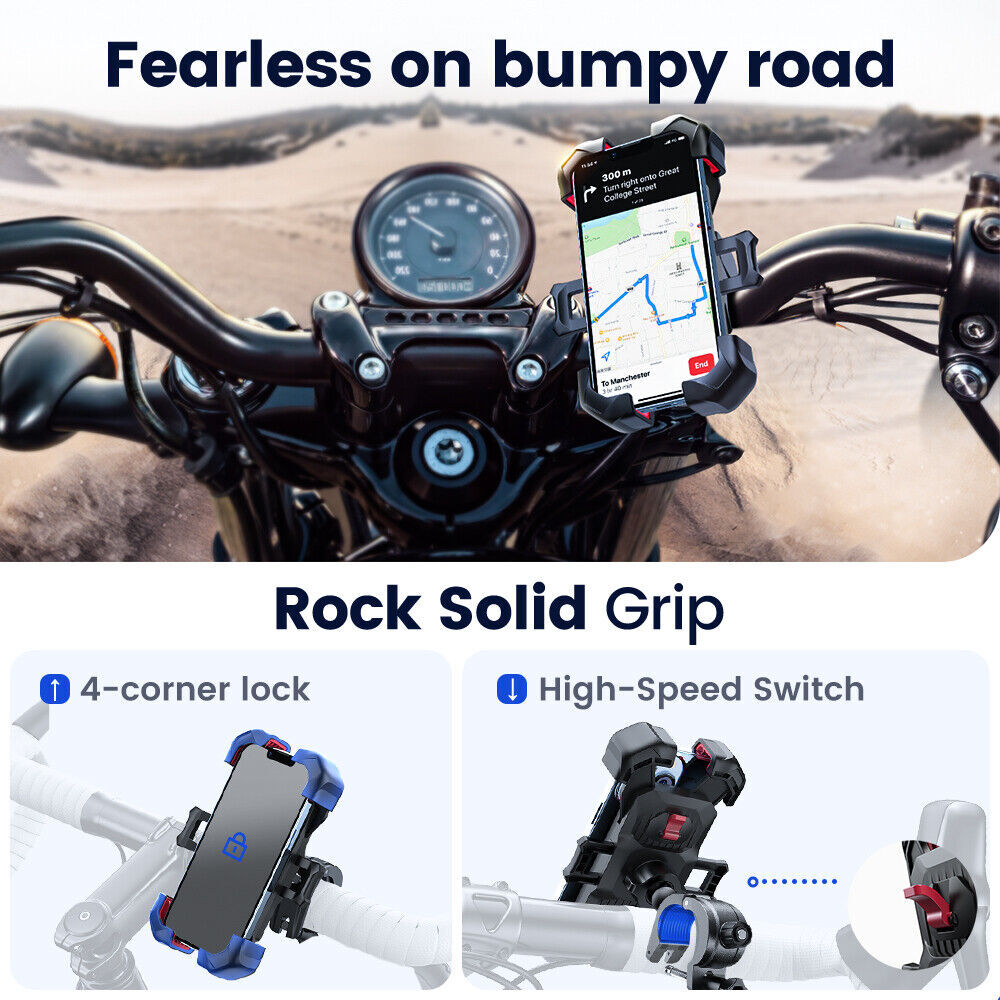 Motorcycle Phone Mount Auto Lock 100mph Military Anti-Shake Bike Phone Holder US