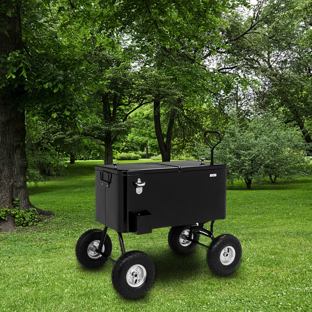 Cooler Cart 80QT Patio Rolling Cooler Picnic Ice Beer Chest w/ Wheels for Party