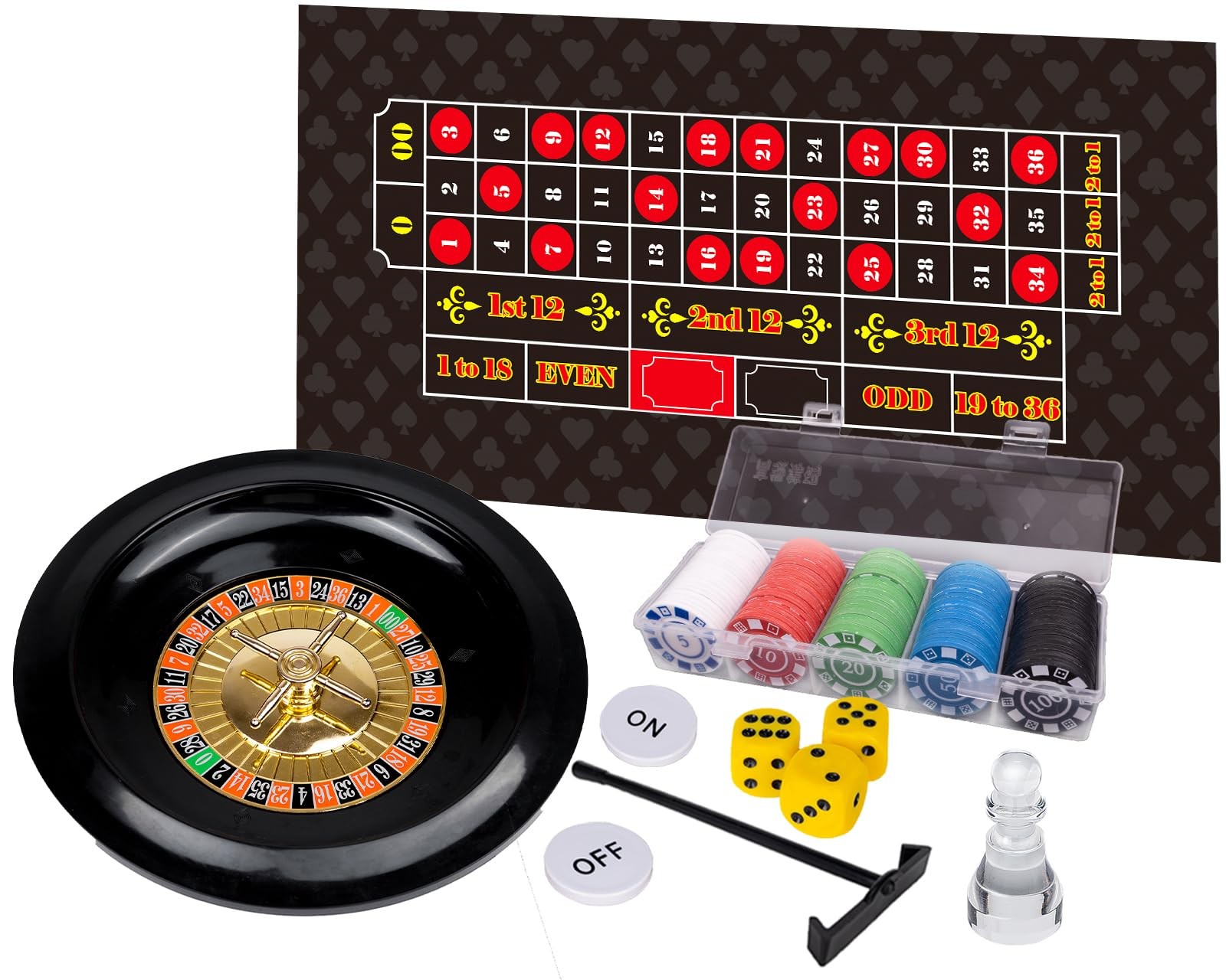 Roulette Wheel and Craps Set with Large Double Sided Felt, 10 Inch Roulette W...