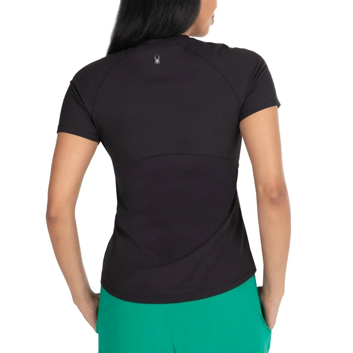Spyder Women's Active Ribbed Short Sleeve Tee, Black, Size L