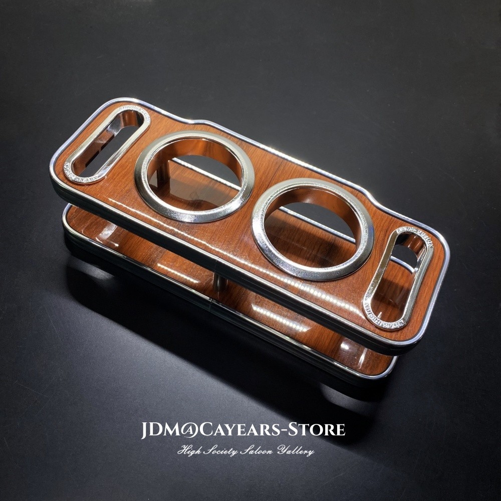 JDM Chrome Brim Wood Grain Large VIP Cup Holder Drinks Car Instrument Desk Table