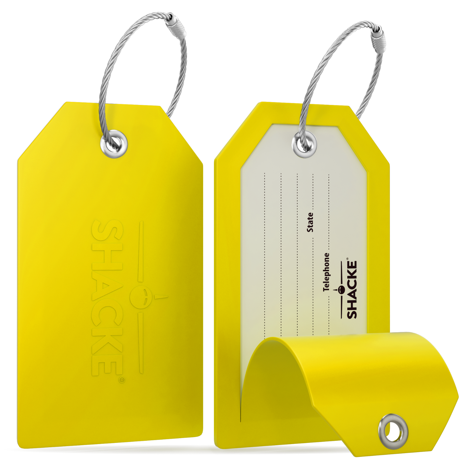 Shacke Luggage Tags with Full Back Privacy Cover w/Steel Loops - Set of 2