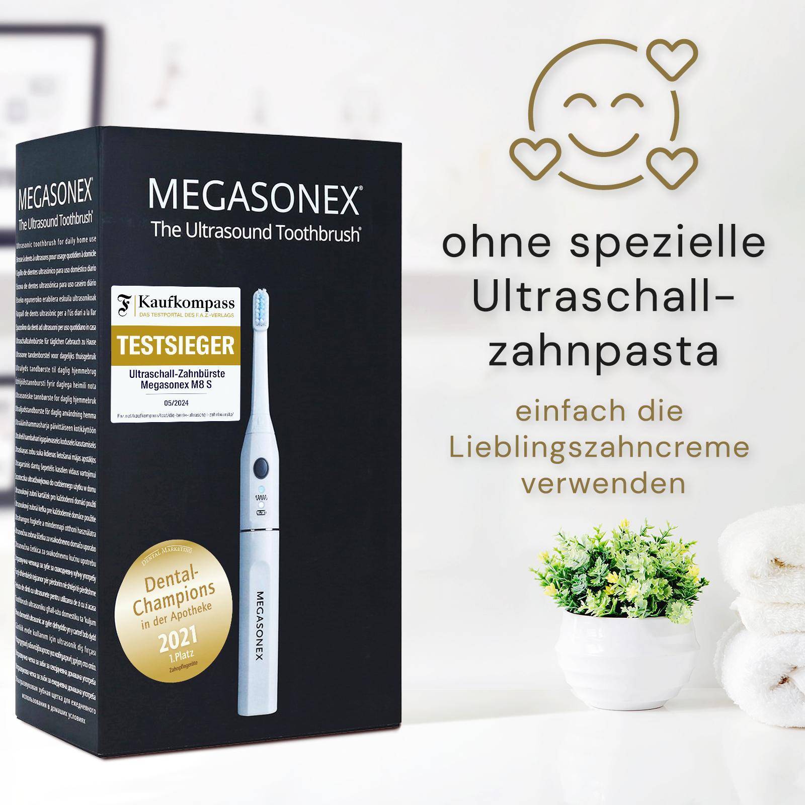MEGASONEX M8 S Ultrasonic Toothbrush Set - With 2 Vibration Levels