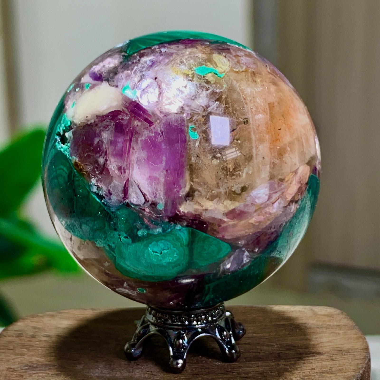 79G Newly discovered rare malachite purple mica symbiotic sphere restoration