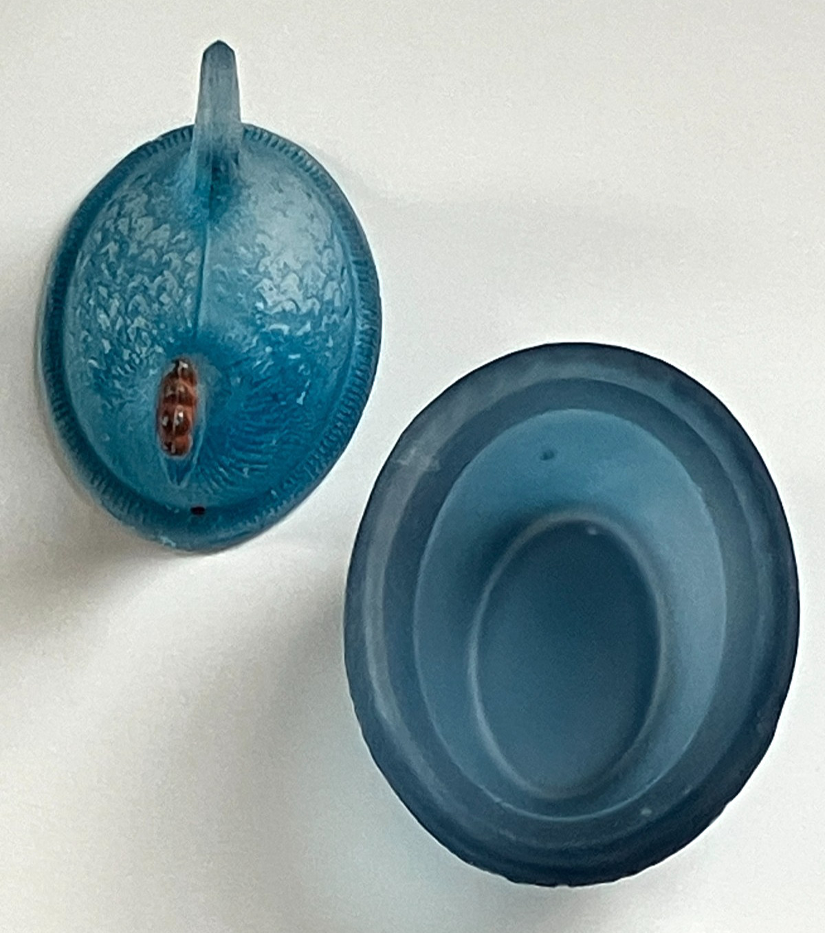 Vintage Small Frosted Blue Glass Hen on Nest Covered Salt Cellar/Salt Dip-Dish