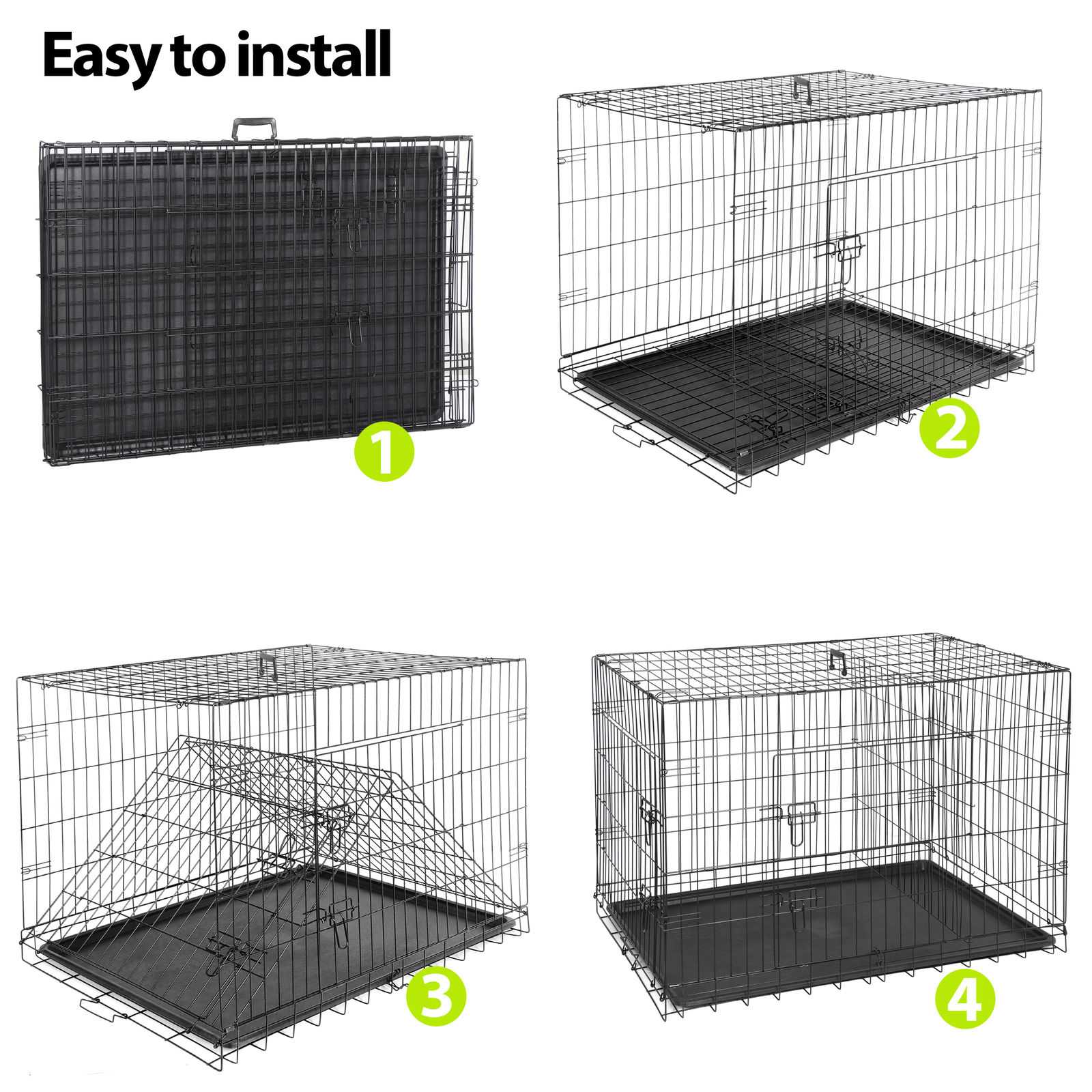 42" Large Dog Crate Kennel Folding Pet Cage 2 Door With Tray Indoor Dog House
