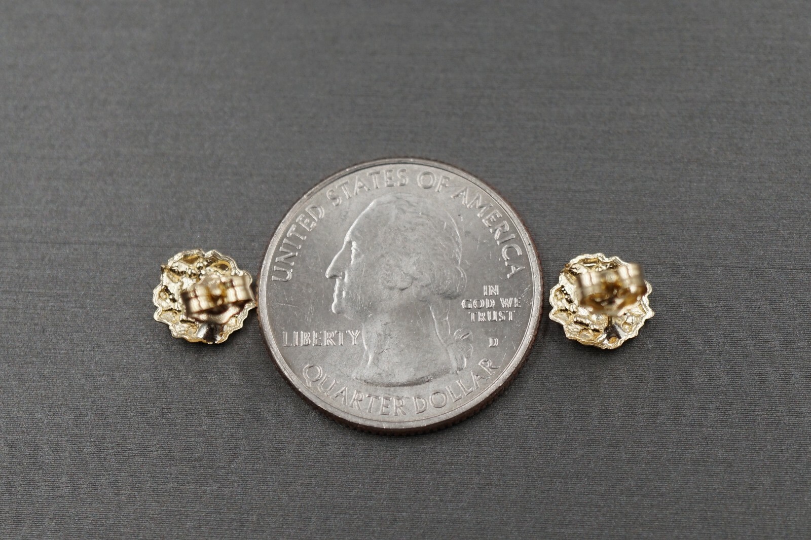 10K Solid Yellow Gold Diamond Cut Round Nugget Men Women Children Stud Earrings.