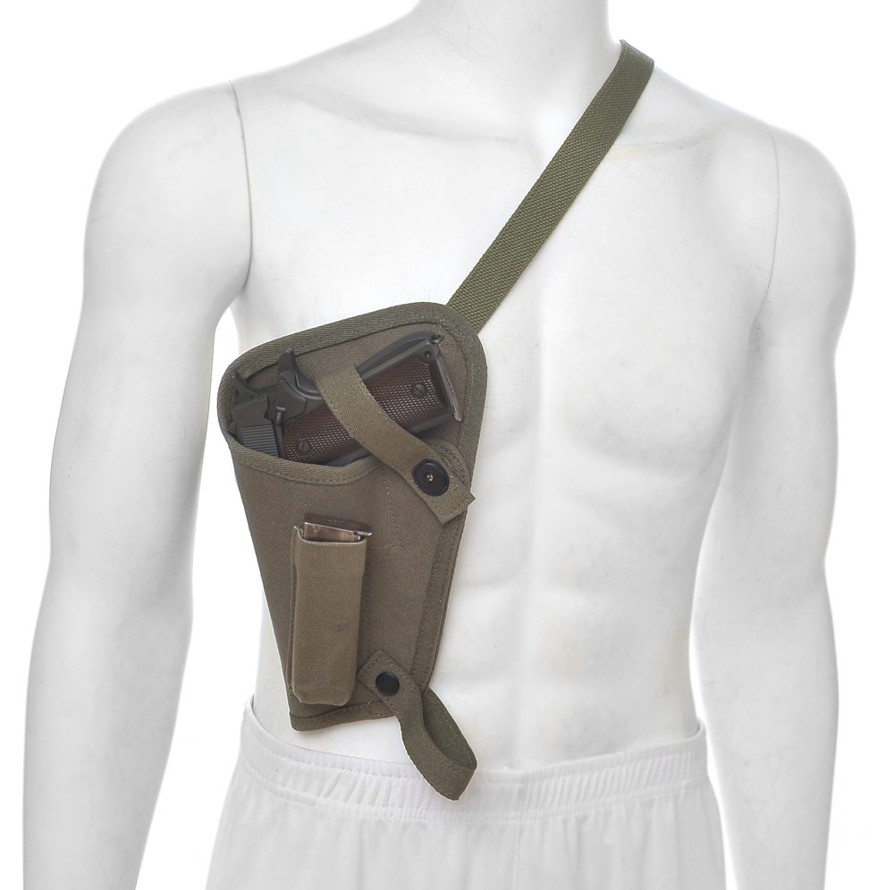 US WW2 M3 OD Canvas Colt 1911 .45 Tanker Shoulder Holster Magazine Pouch LEFT