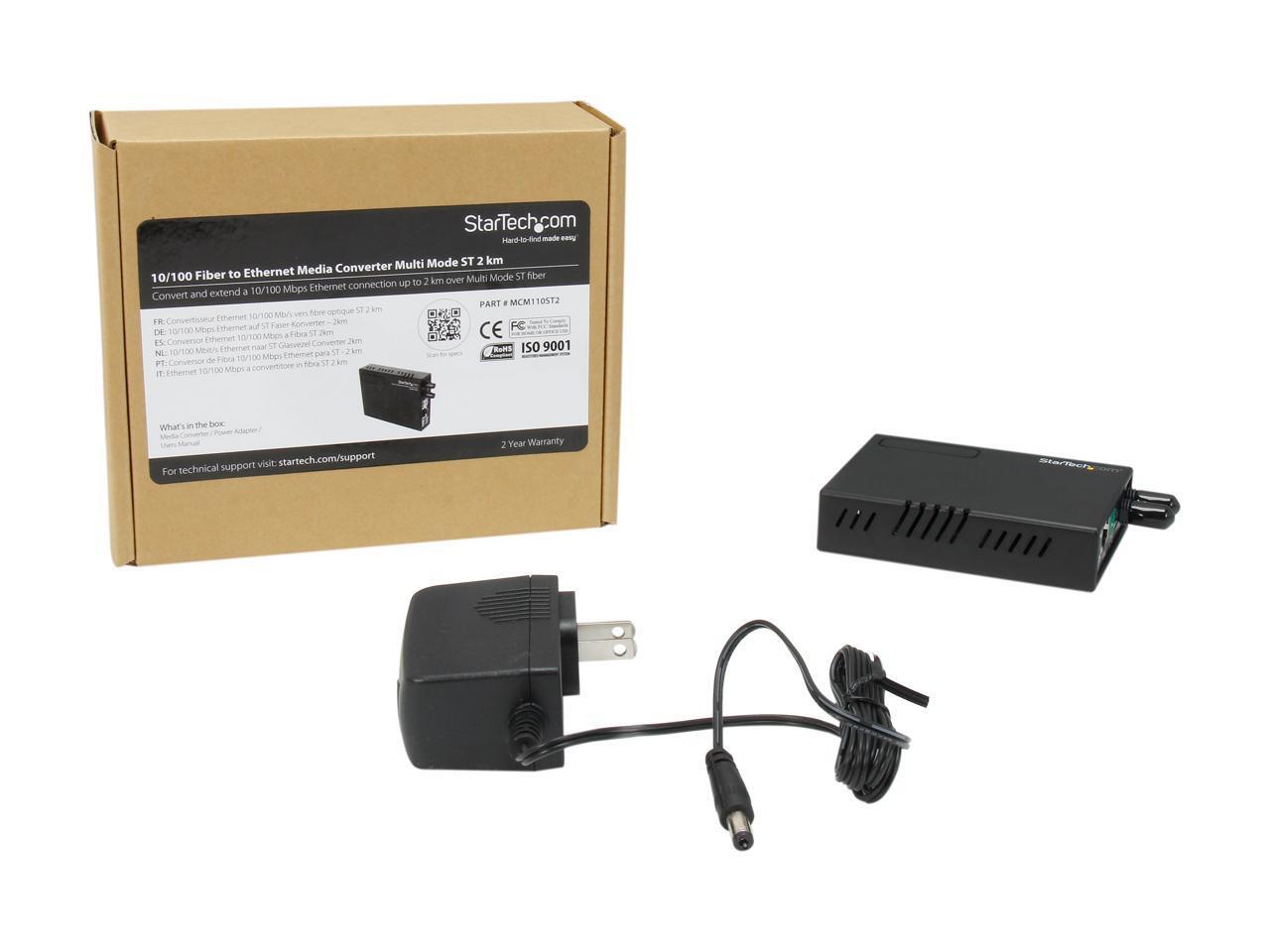 StarTech MCM110ST2 10/100 Multi Mode Fiber Copper Fast Ethernet Media Converter