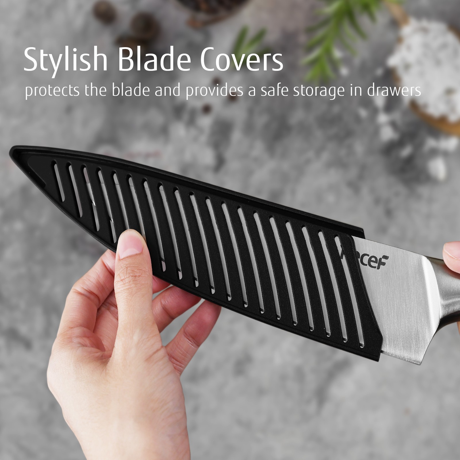 Hecef® Kitchen Knife Set of 3 Ultra Sharp Stainless Steel Chef Knife w/ cover